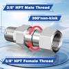 2Pcs 3/8Inch NPT Pressure Washer Swivel Fitting,Anti-Twist 3/8Inch Swivel Male To Female Adapter,360° Swivel Connector