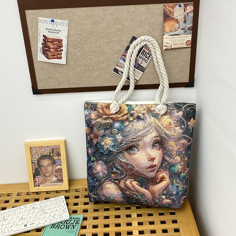 Single-shoulder Bag Fashionable Large-capacity Tote Bag Embroidered Linen Bag