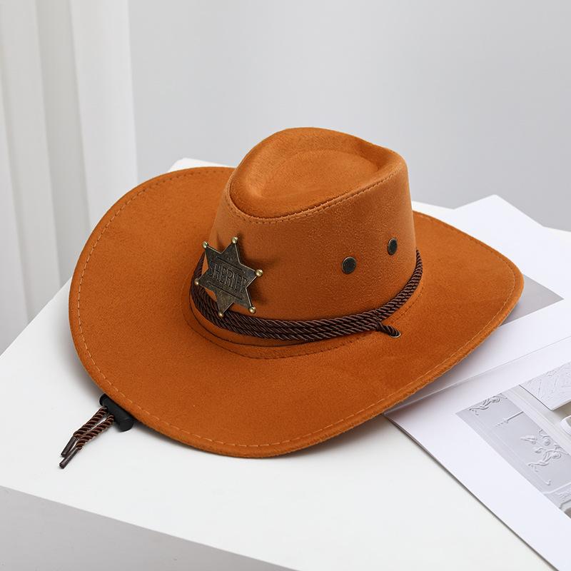 Western Cowboy Hat, Vintage Sheriff Hat Men's and Women's Horseback Riding Tourism Fishing Shade Sun Protection Belt Wind Rope