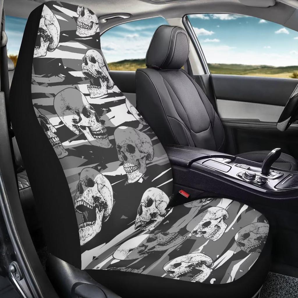 Car Seat Cover Four Seasons Universal Halloween Skull Print Decoration Car Seat Cover Front Row