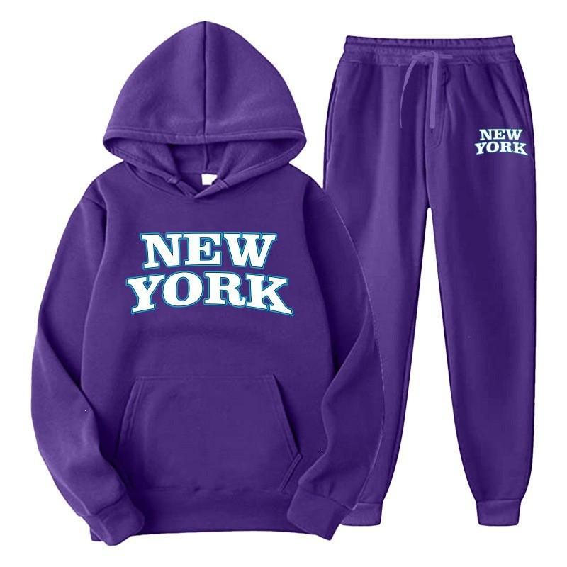 Mens Hooded Tracksuit Set Long Sleeve Sweatshirt Fleece Lined Casual Sportswear