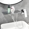Chrome Bathroom Waterfall Bathtub Faucet Brass Hidden Installation Basin Faucet Wall Mounted Single Handle Mixer Tub Tap