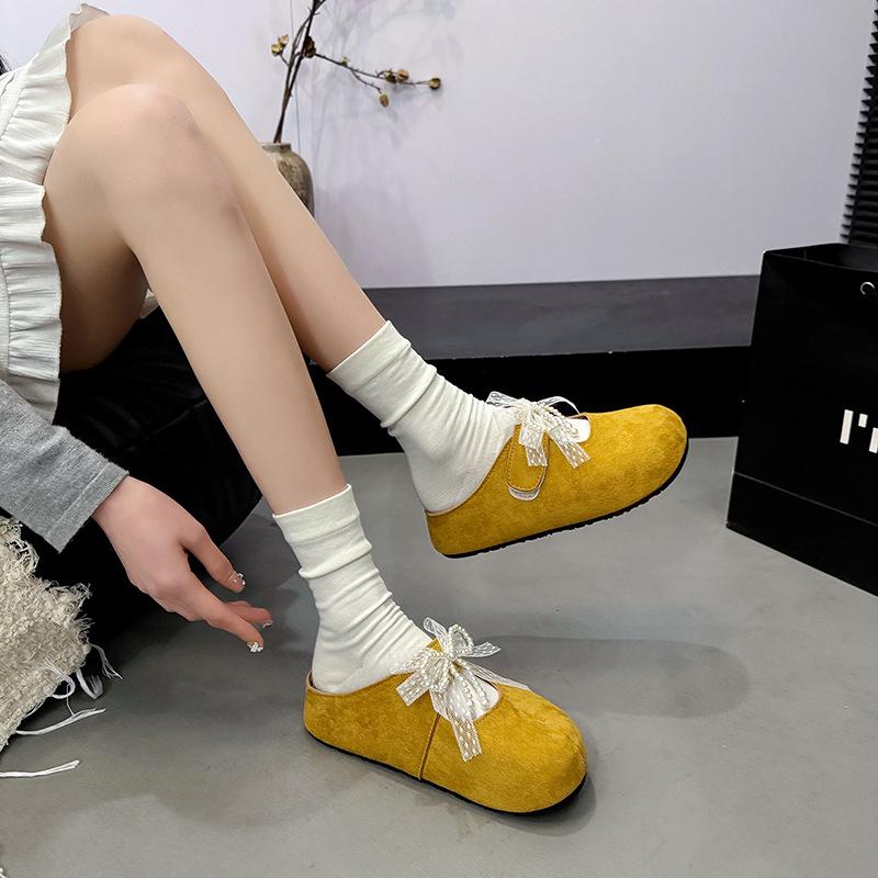 Fashion Slippers Women Summer Loafers Female Shoes Low Slides Fashion Butterfly-Knot Lace Cover Toe 2025 Luxury Hoof Heels Butterfly-kno