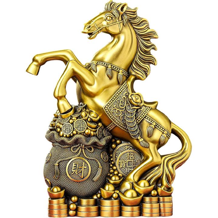 Aris & Juno Brass Horse Feng Shui Statue – Symbol of Wealth, Success & Career Growth, Figurine for Home, Office Desk or Living Room, Gift for Medium