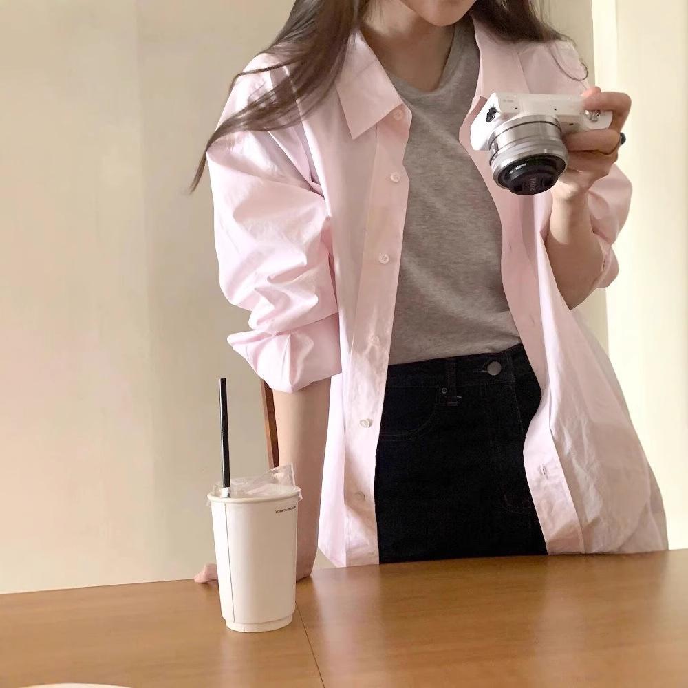 Temperamentní bílá světle růžová košile dámská designový smysl nika móda omlazující košile s klopami svrchní oděv jaro