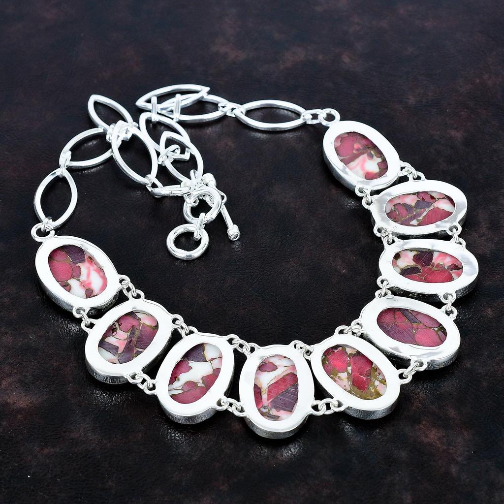 Kingman Red Mohave Copper Turquoise Necklace Gemstone Necklace 925 Sterling Silver Adjustable Chain Necklace Handmade Jewelry Wedding Gifts