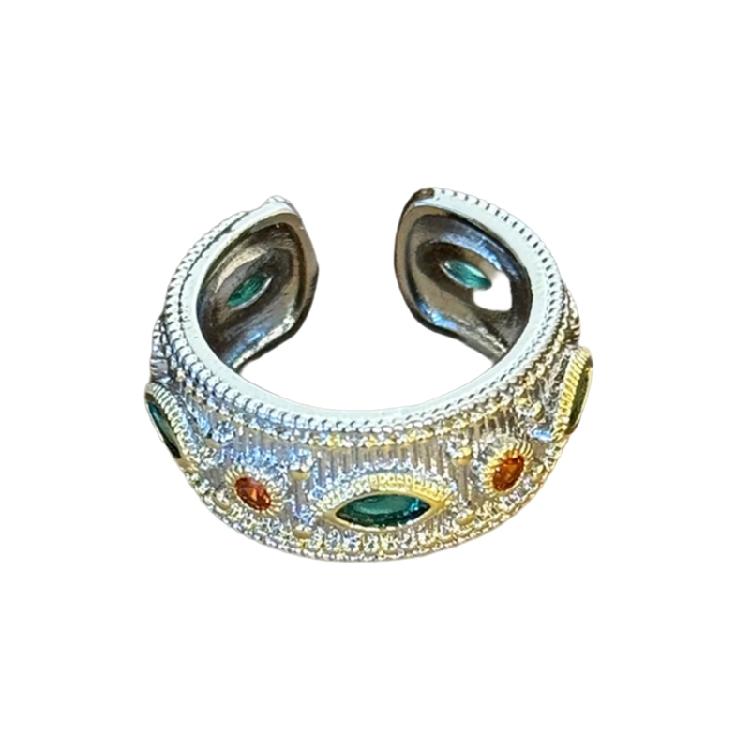 Elegant Vintage Stone Rings Opening Finger Jewelry Delicate Finger Rings Alloy Texture Suitable for Various Occasion