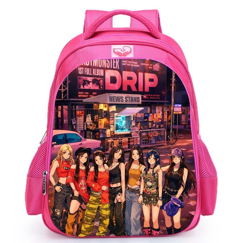 Babymonster Member Name Collage, Schoolbag, Elementary School Backpack, Korean Group Support Pink Backpack