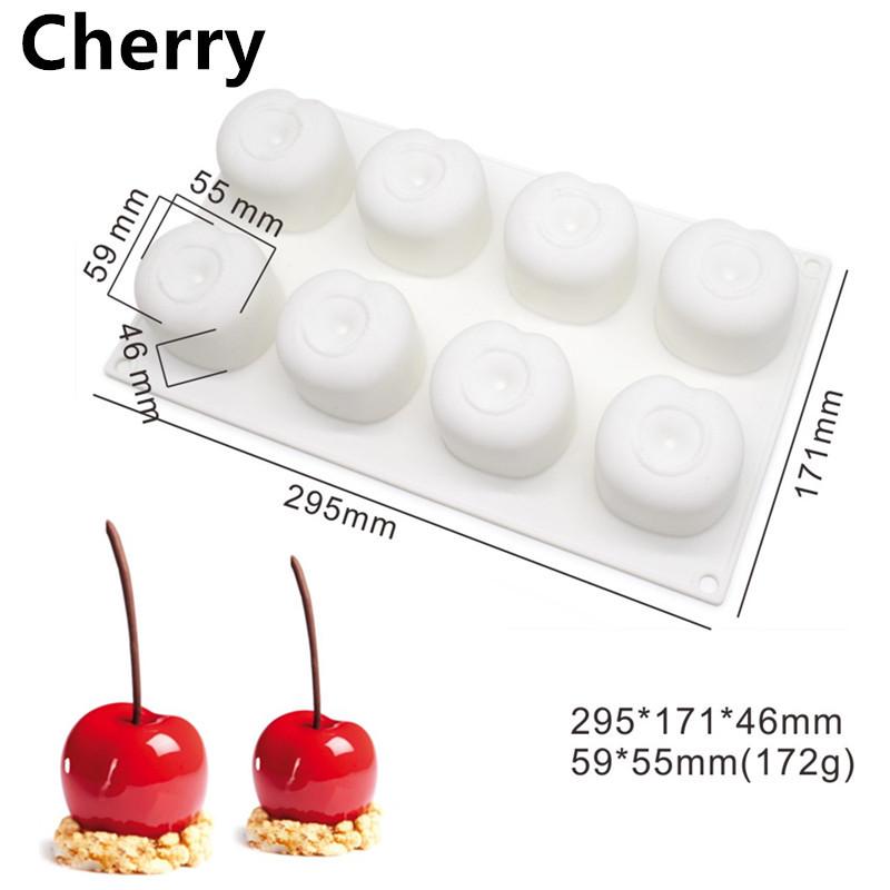 

3D Силиконовые формы для муссовых тортов с фруктами: Груша, Яблоко, Ананас, Персик, Дуриан, Малина.