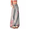 Womens High-Waisted Wide Leg Straight Cut Denim Jeans With Color-Block Patchwork Design Winter