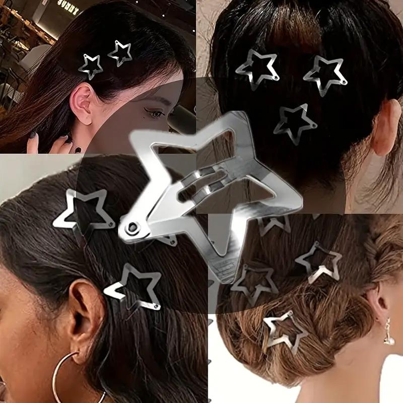 2/50pcs Y2K Silver Star Hair Clips for Girls Filigree Star Metal Snap Clip Hairpins Barrettes Hair Jewelry Nickle Free Bobby Pin