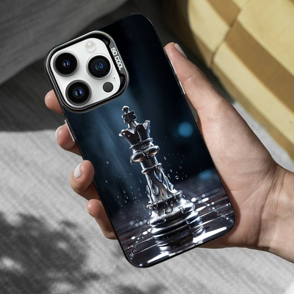 Chess Board Art Pieces Phone Case For iPhone 16,15,14,13,12,11,Mini,Pro,MAX Black Matte Shockproof Cover