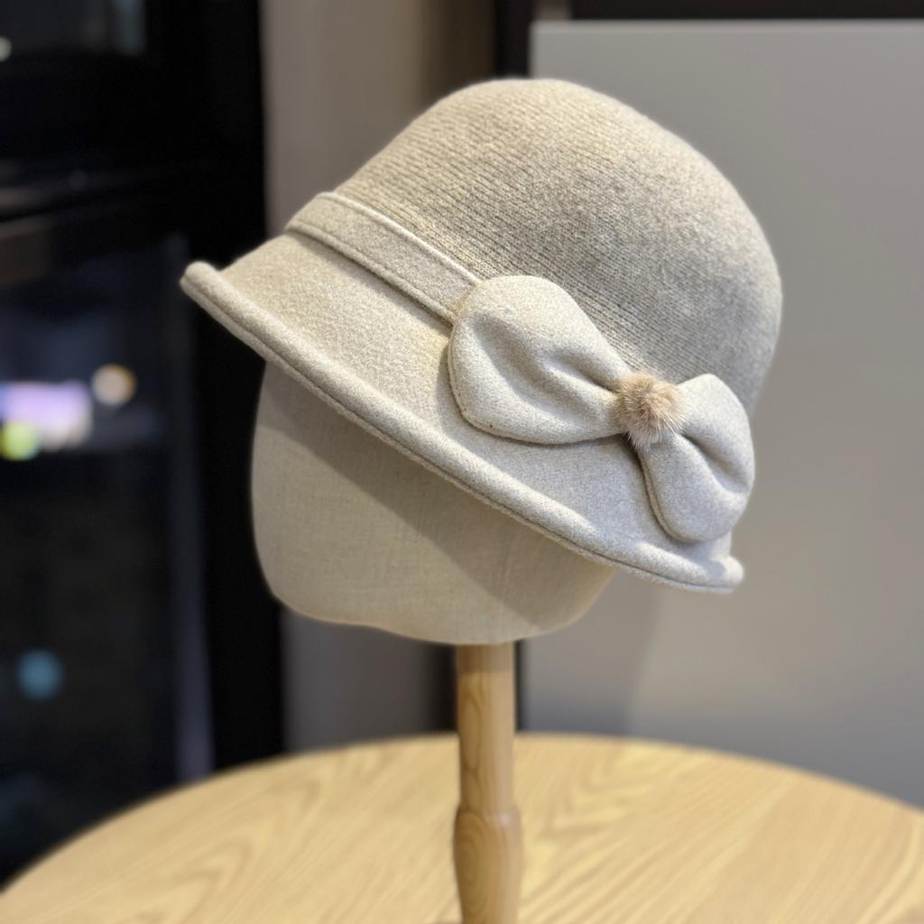 New Autumn and Winter Women's Elegant and Versatile Bow Fisherman Hat for Outdoor Travel Warm Basin Hat Fashionable and Stylish