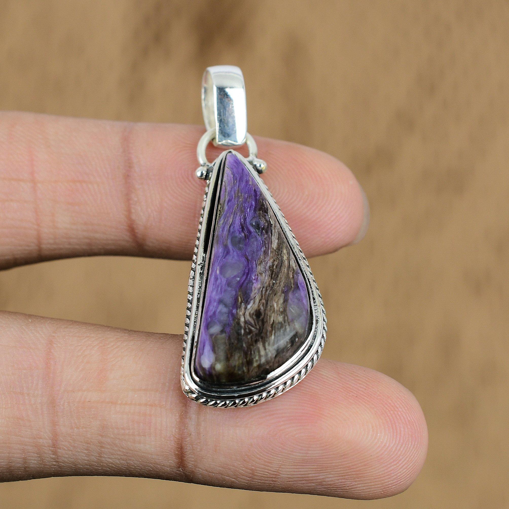

Birthday Gift For Her Natural Russian Charoite Gemstone Pendant 925 Silver