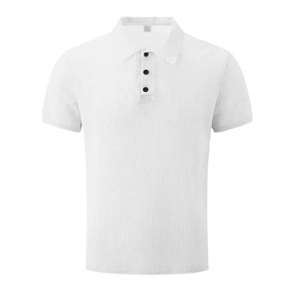 TEMU Popular High-end Mesh Seersucker Ice Silk Short-sleeved Men's Lapel Summer Solid Color Large Size POLO Shirt