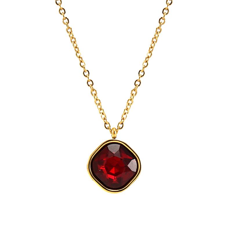 Minimalist Square Zircon Necklace - 18K Stainless Steel Rhombus Pendant Clavicle Chain for Women