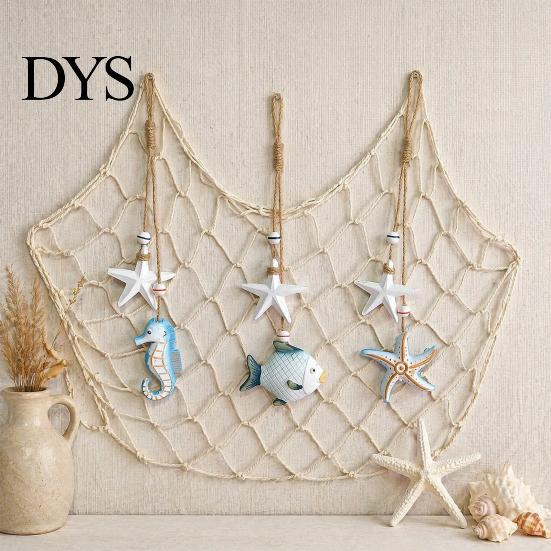 Nautical Wall Decor Wooden Starfish Hanging Decoration, Coastal Ornament, Ocean Boho Style Art Theme for Home Beach Lake House Sea Ornaments