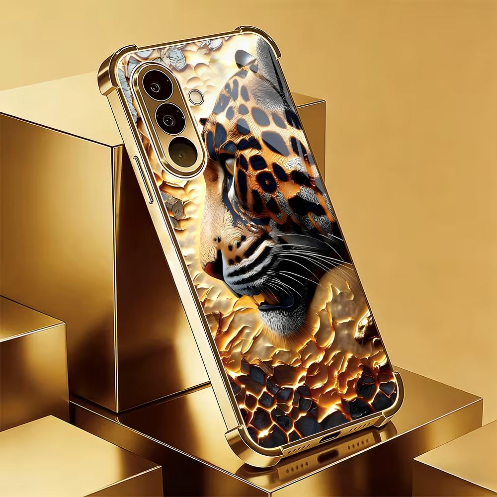 Galwanizowana szklana obudowa na telefon z wzorem lamparta i tygrysa, odpowiednia do Samsung Galaxy S26 S25 S24 S22 S21 S20 FE/Ultra/Plus, odporna na upadki