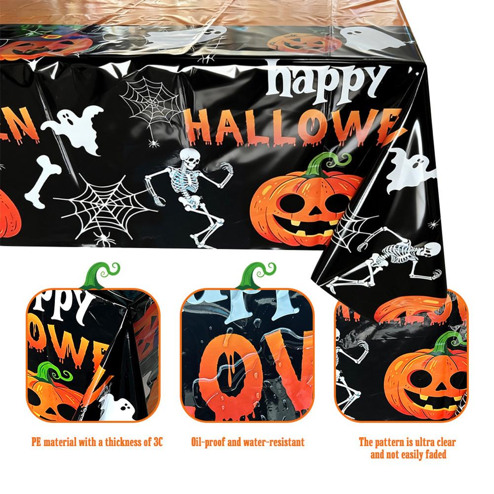 Halloween Pumpkin Skeleton Themed Disposable Tablecloth Waterproof Oilproof Rectangular Table Cover Festival Party Decor Supply