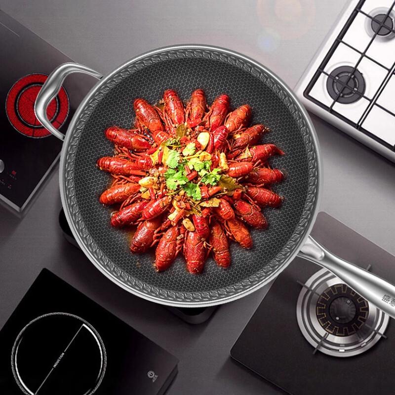 Wutuo 316 Stainless Steel Universal Wok & Frying Pan with Stand-Up Glass Lid