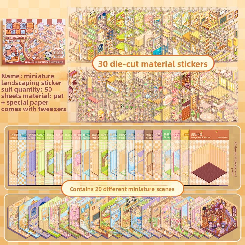 

Kawaii Kpop Decorative 2.5d Cabin Scene Sticker Book Cartoon PET 3D Landscaping Sticker DIY Material Scrapbooking Stickers