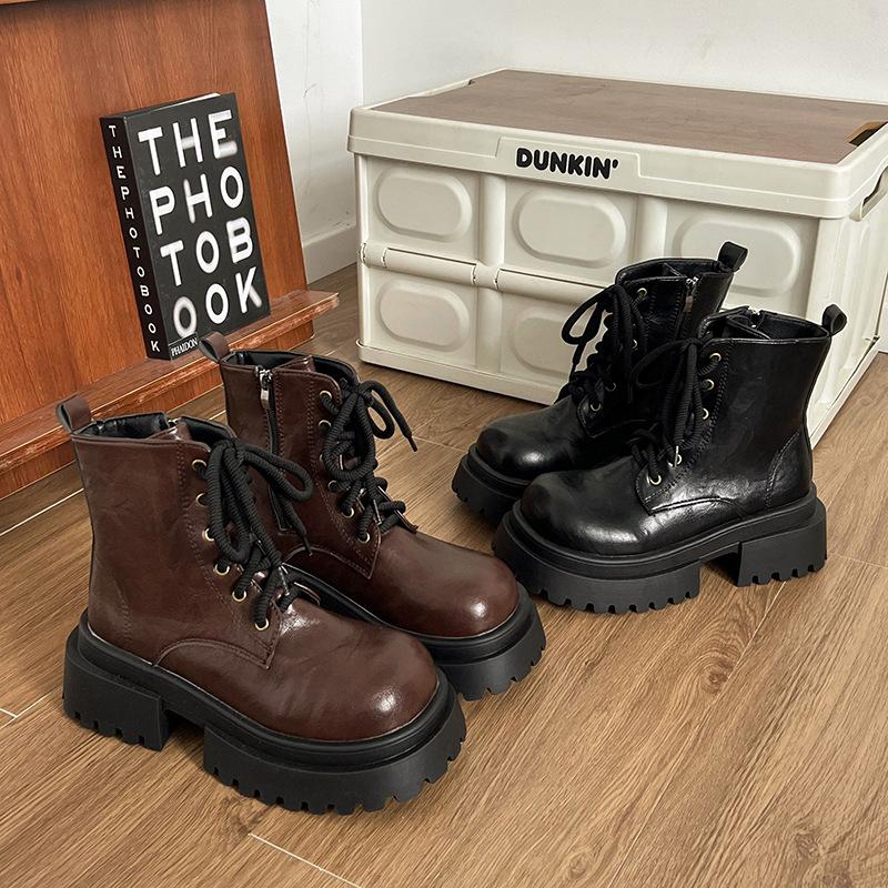 Brown Patent Leather British Martin Boots Women's 2025 Autumn New Thick-soled Heightening Sweet and Cool Versatile and Thin Short Boots