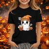 Kids Halloween Printed Neck Short Sleeve T-Shirt Loose Fit Casual Top
