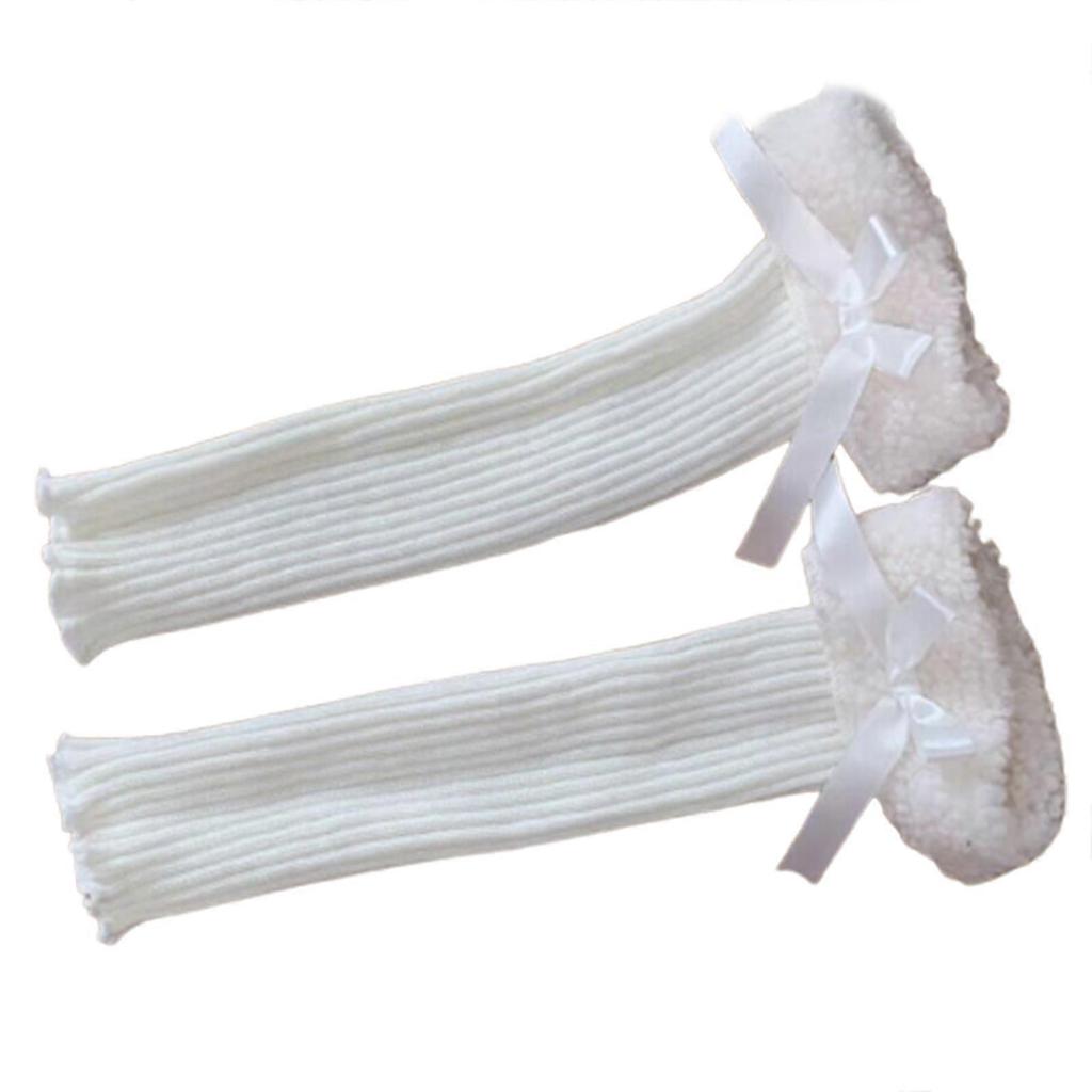 Women Knitted Winter Stocking Leg Warmers Long Socks Boot Cuffs Toppers Legging Pads Knee Brace Pads Knee Warmers Sleeve White