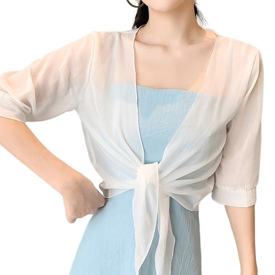 

Women Shawl Short Solid Color Cardigan Perspective Anti-UV Women Cape for Home Wear XL білий