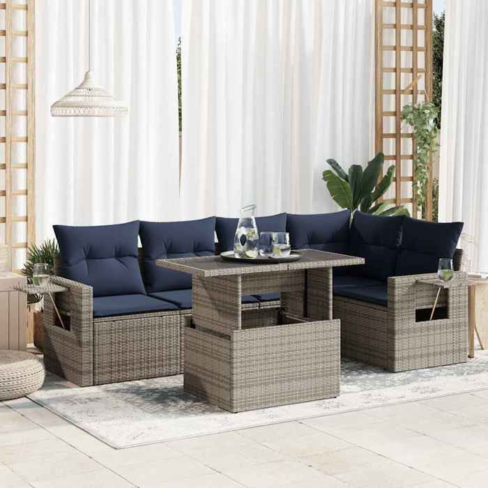 VidaXL Garden Furniture Set with Cushions 6 Pcs Grey Braided Resin Acacia, Outdoor Sofa Set, Garden Lounge 3326482