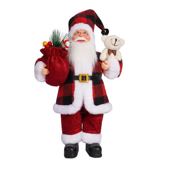 12" Santa Claus Figurine Christmas Standing Santa Claus Doll with Gifts for Holiday Home Office Table Decoration