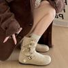Internet Celebrity Explosion Western Short Boots Women's Autumn and Winter Round Head Flat Bottom Buckle Retro Maillard Pleated Wasteland Wind Boots