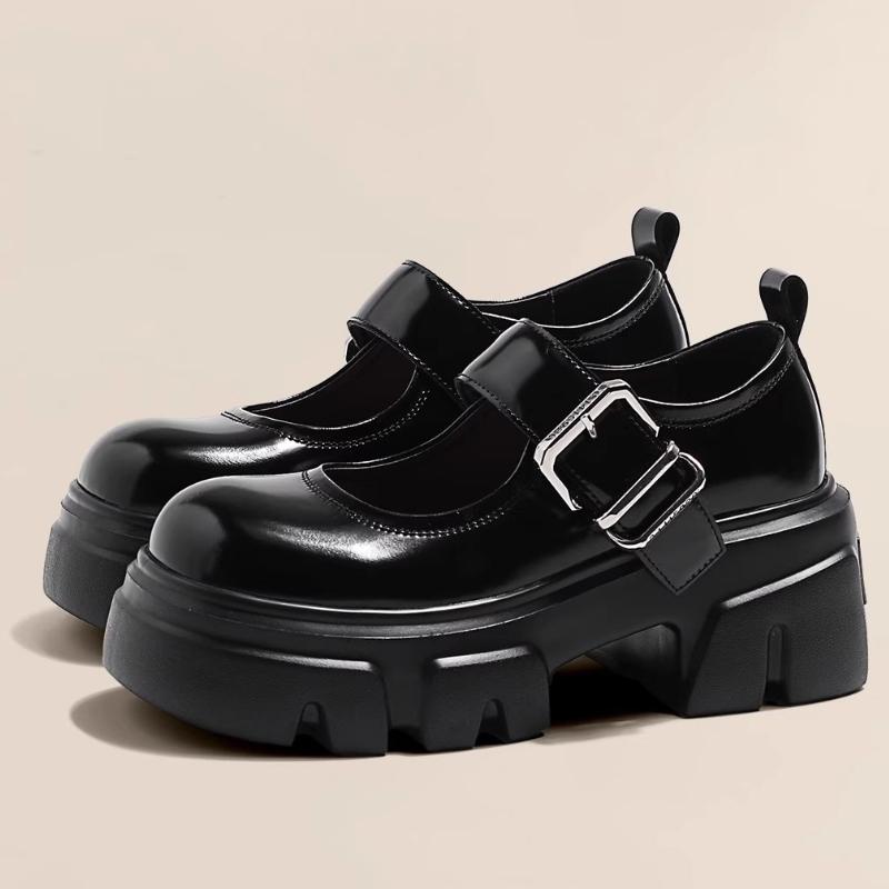 

Мода 2024 года, осень, новые женские туфли на плоской подошве в британском стиле с толстой подошвой и пряжкой, модные туфли Мэри Джейн 40 чёрный
