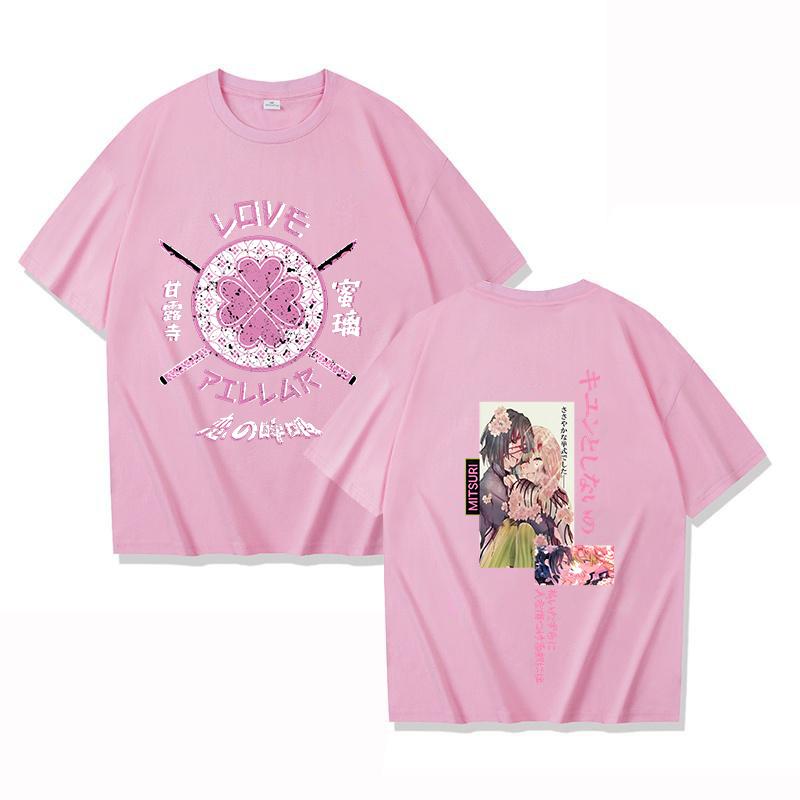 Hot Anime Kanroji Mitsuri Iguro Obanai Printing T-shirt Women Men Fashion Short Sleeve Couples Casual Personality Y2k Summer Top