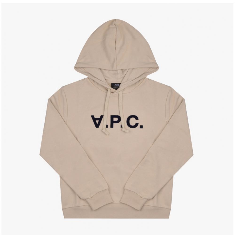 Apc Velvet Logo Standard Grand Unisex Hoodie M27908 Tbi Beige Dark Navy