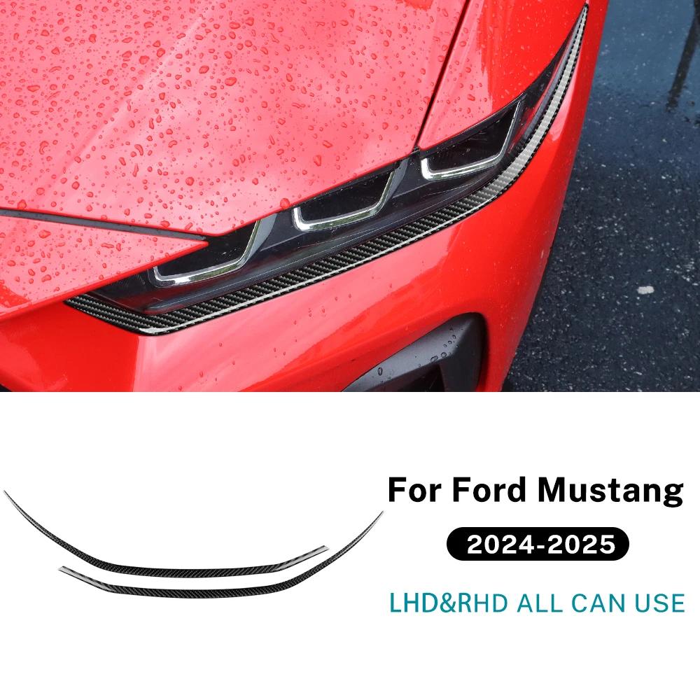 

For Ford Mustang GT 2024 2025 Real Soft Carbon Fiber Sticker LHD RHD Car Headlight Eyebrow Trim Accessories Black Carbon