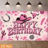 2D Flat Banner 1 Piece - Pink Women's Denim Birthday Happy Cactus Horseshoe Disc Ball Polyester Background Fabric