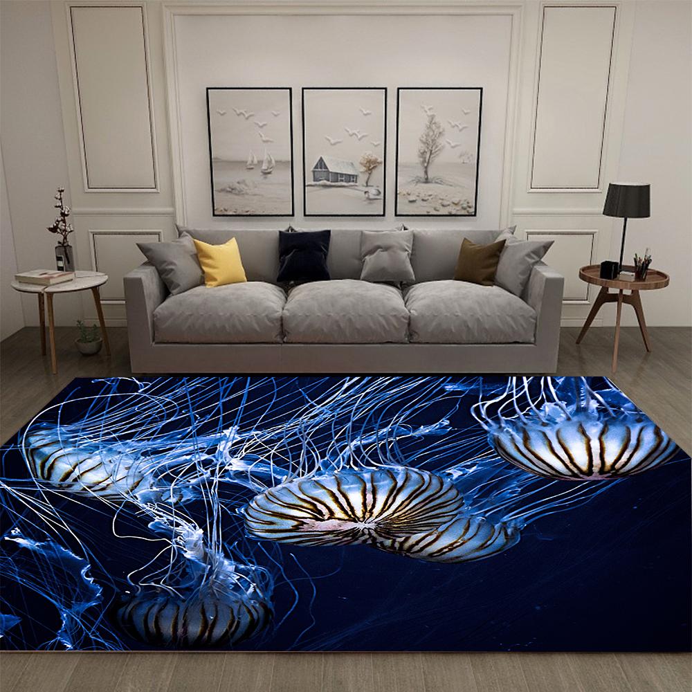 Dreamy 3D Jellyfish Print Rug, Soft Anti-Slip Indoor Rug, Small and Medium Alfombra Tapete Peludo Living Room Bedroom Floor Mat