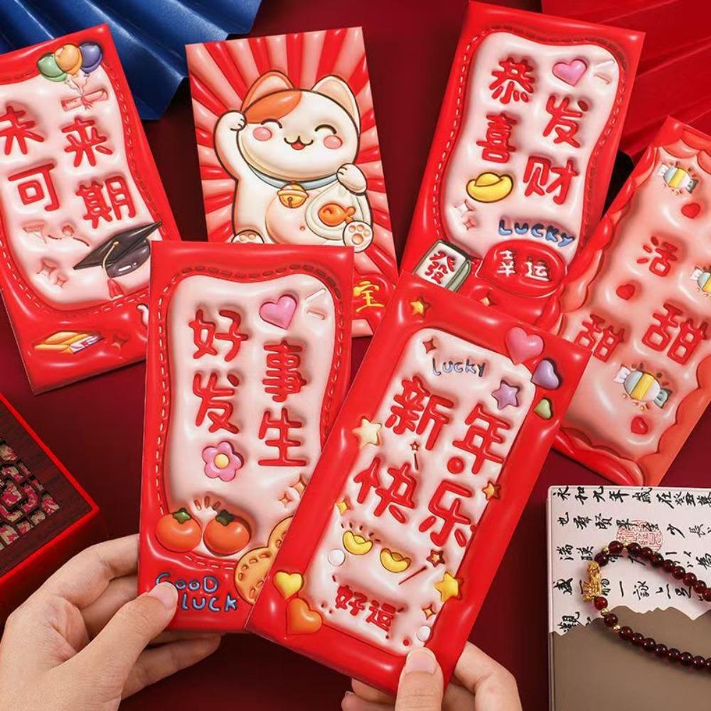6Pcs/Set Blessing Red Pocket Cartoon Lucky Money Bags Cute Money Packet  New Year Decoration