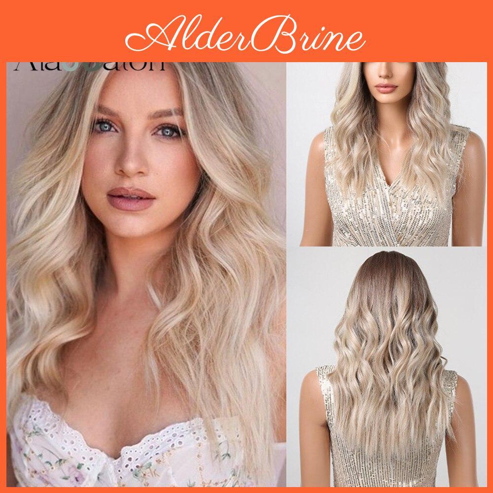 Alan Eaton Blonde Brown Ombre Synthetic Lace Front Wigs Long Curly 13x1 Lace Wig Women Natural Daily Fluffy Heat Resistant Fiber