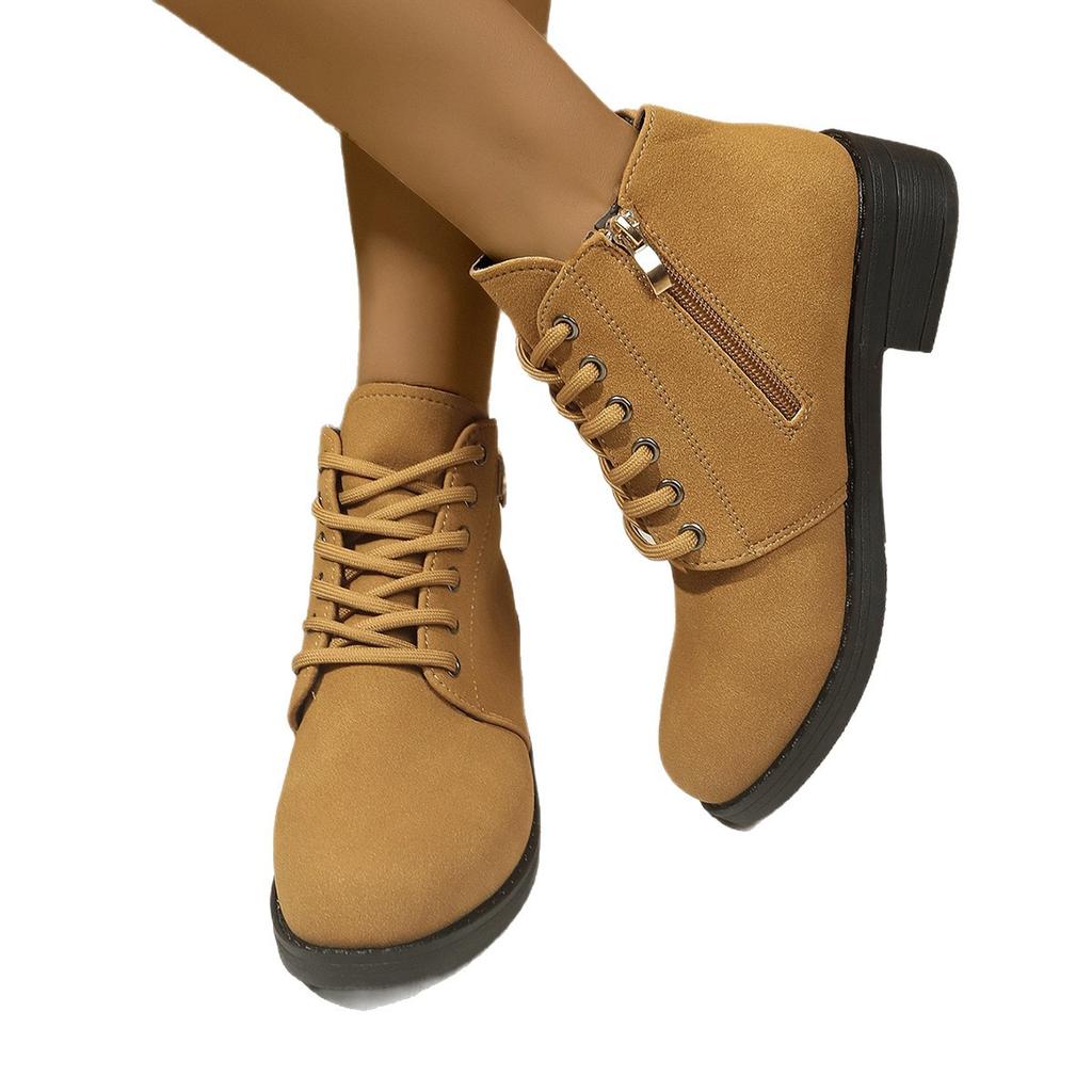 Large Size Block-heeled Boots for Women, New British-style Casual Fashion for Autumn/winter 2025, Versatile Lace-up Boots Women