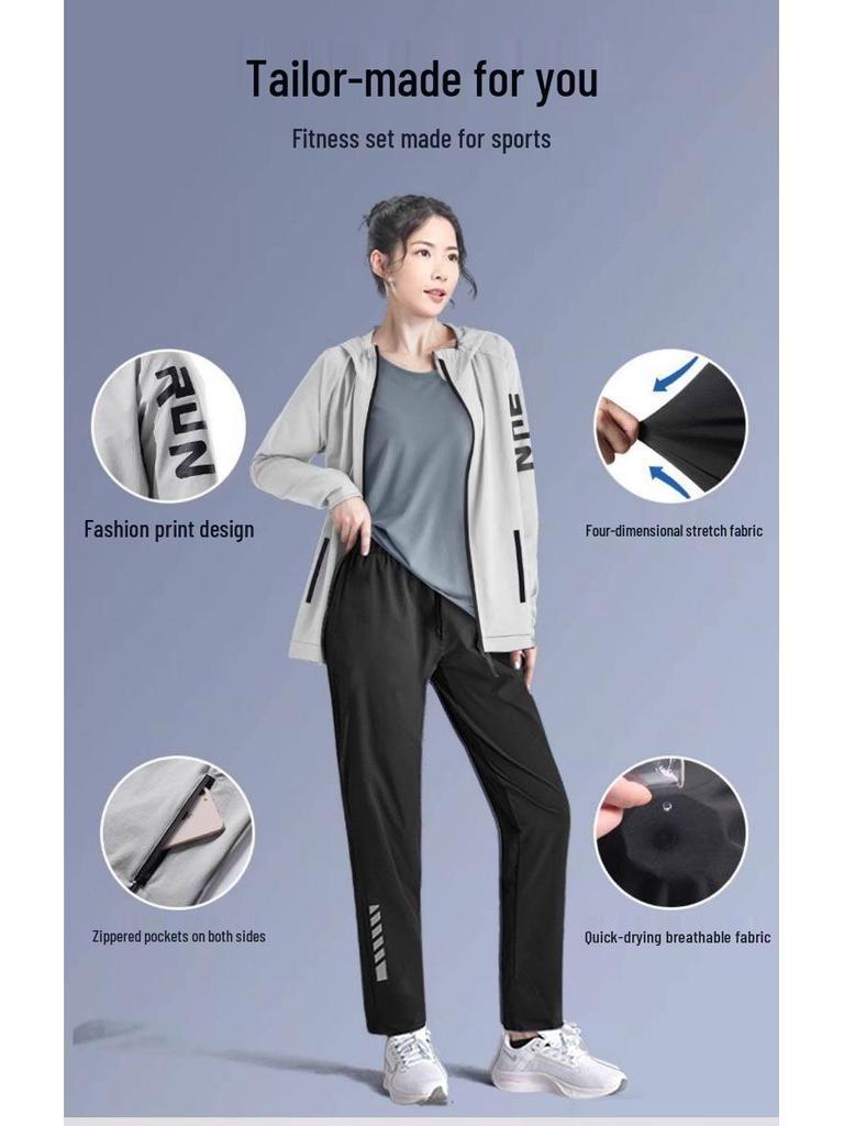 Women's Plus Size Sports Suit: New Autumn/Winter Thin Woven Running & Fitness Set