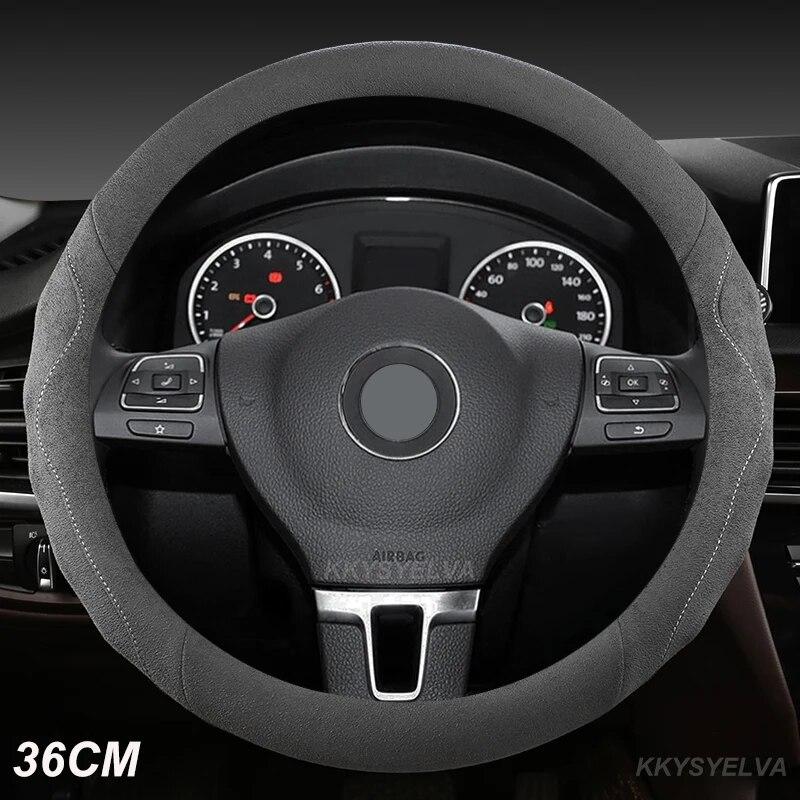 36cm Suede Cow Leather Car Steering Wheel Cover Size S for Honda Civic Ciimo Jade SUZUKI Alto NISSAN Juke Auto Accessories