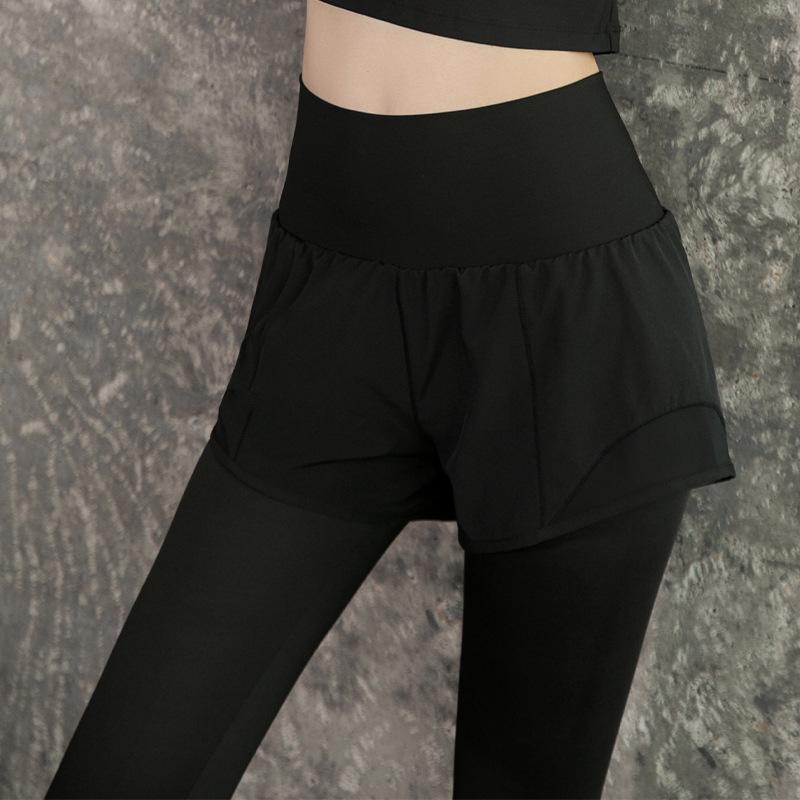 Women's High-Waisted Quick-Drying Plus Size Yoga Pants - Fake Two-Piece Design for Autumn Fitness