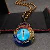 Ethnic Style New Three-color Glass Necklace Women's Sky Eye Pendant Tibetan Glass Pendant Simple Sweater Chain