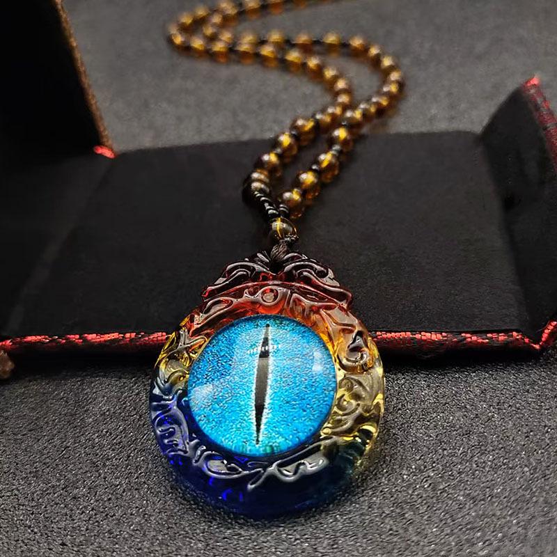 Ethnic Style New Three-color Glass Necklace Women's Sky Eye Pendant Tibetan Glass Pendant Simple Sweater Chain