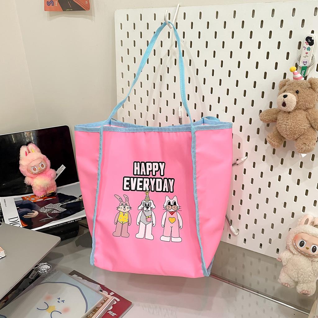 New Canvas Bag Ins Wind Versatile Shoulder Bag Large Capacity Cartoon Nylon Double-sided Back Canvas Commuter Tote Bag