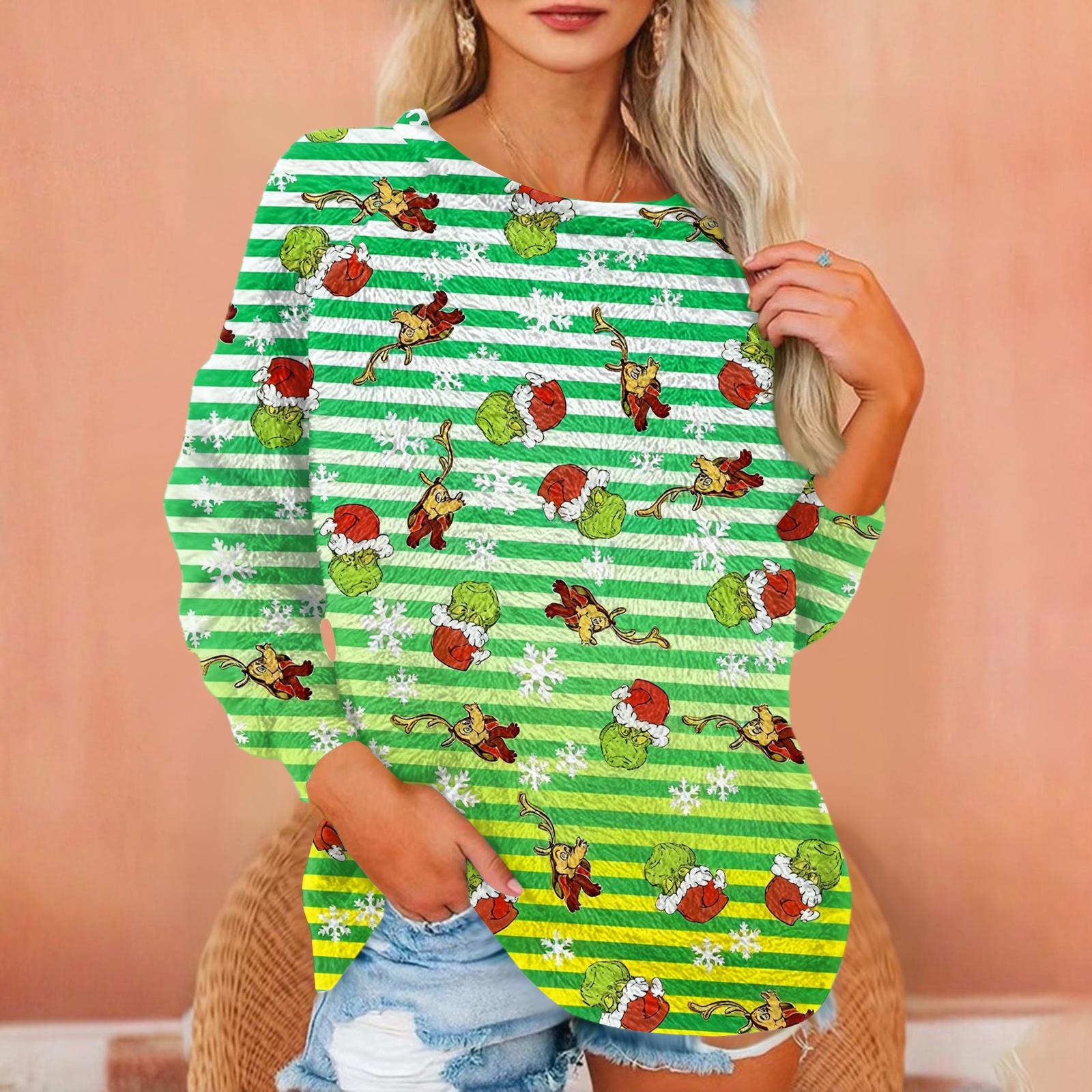 

Женская футболка Фланелевый принт Туника Длинный рукав Вечеринка Круглый вырез Топы M