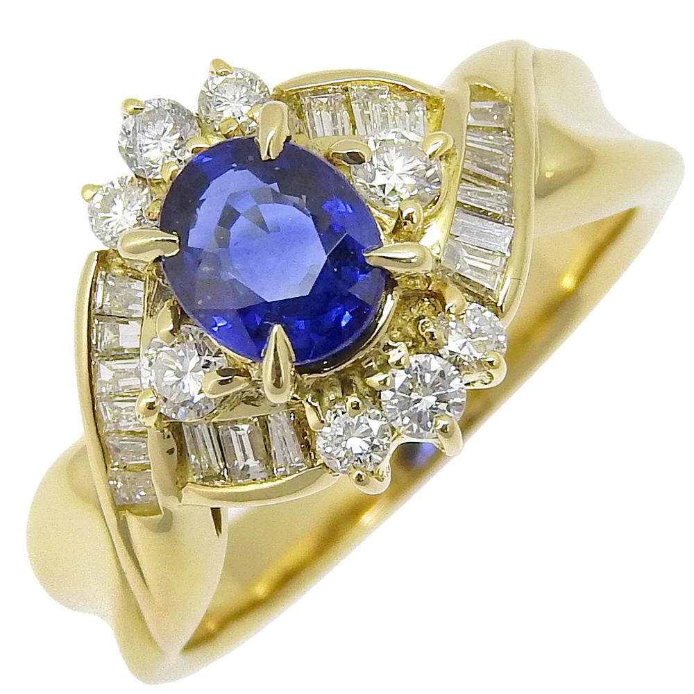 Ring K18 yellow gold/sapphire/diamond #4.5(US Size) 5g Women Used
