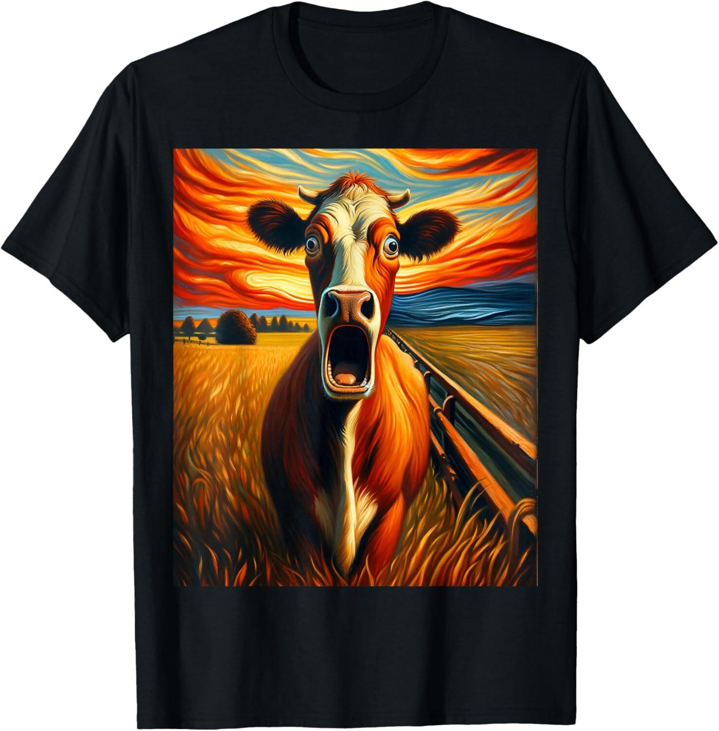 Expressionist Scream Shirt for Cow Lovers _ Artistic Cow T-Shirt Mens Womens Tees Top Tops Tee XL